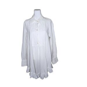 Free People Long Sleeve Ruffle Hem Mini Dress Womens S White Cotton Boho Country